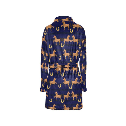 Horse Luxury Themed Pattern Print Women's Fleece Robe