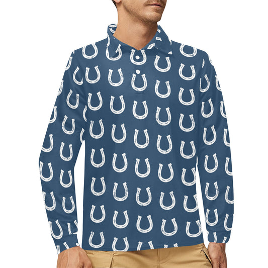 Horseshoe Print Design LKS301 Long Sleeve Polo Shirt For Men's