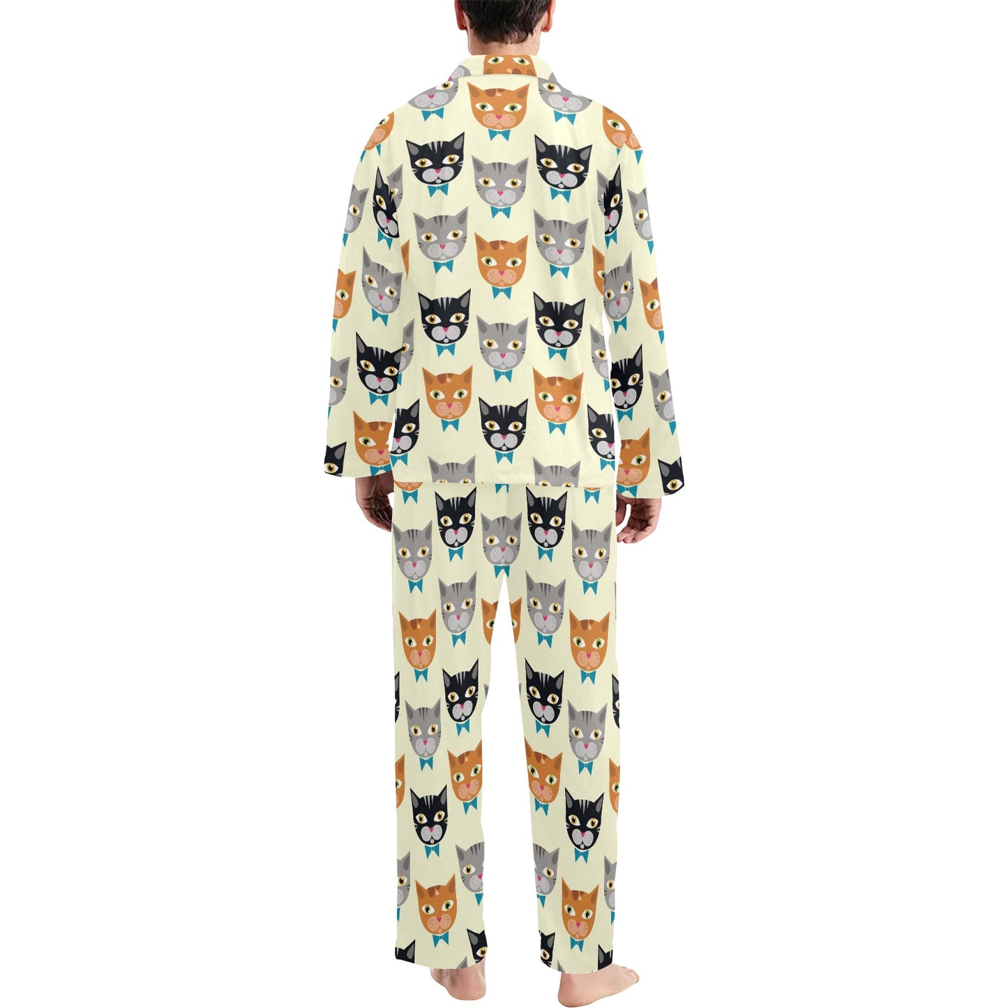 Cat Pattern Print Design 05 Men's Long Pajama Set