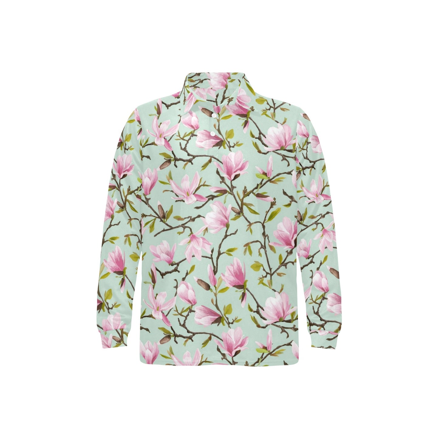 Magnolia Pattern Print Design MAG04 Long Sleeve Polo Shirt For Men's