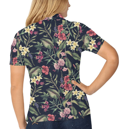 Tropical Flower Pattern Women's Polo Shirt