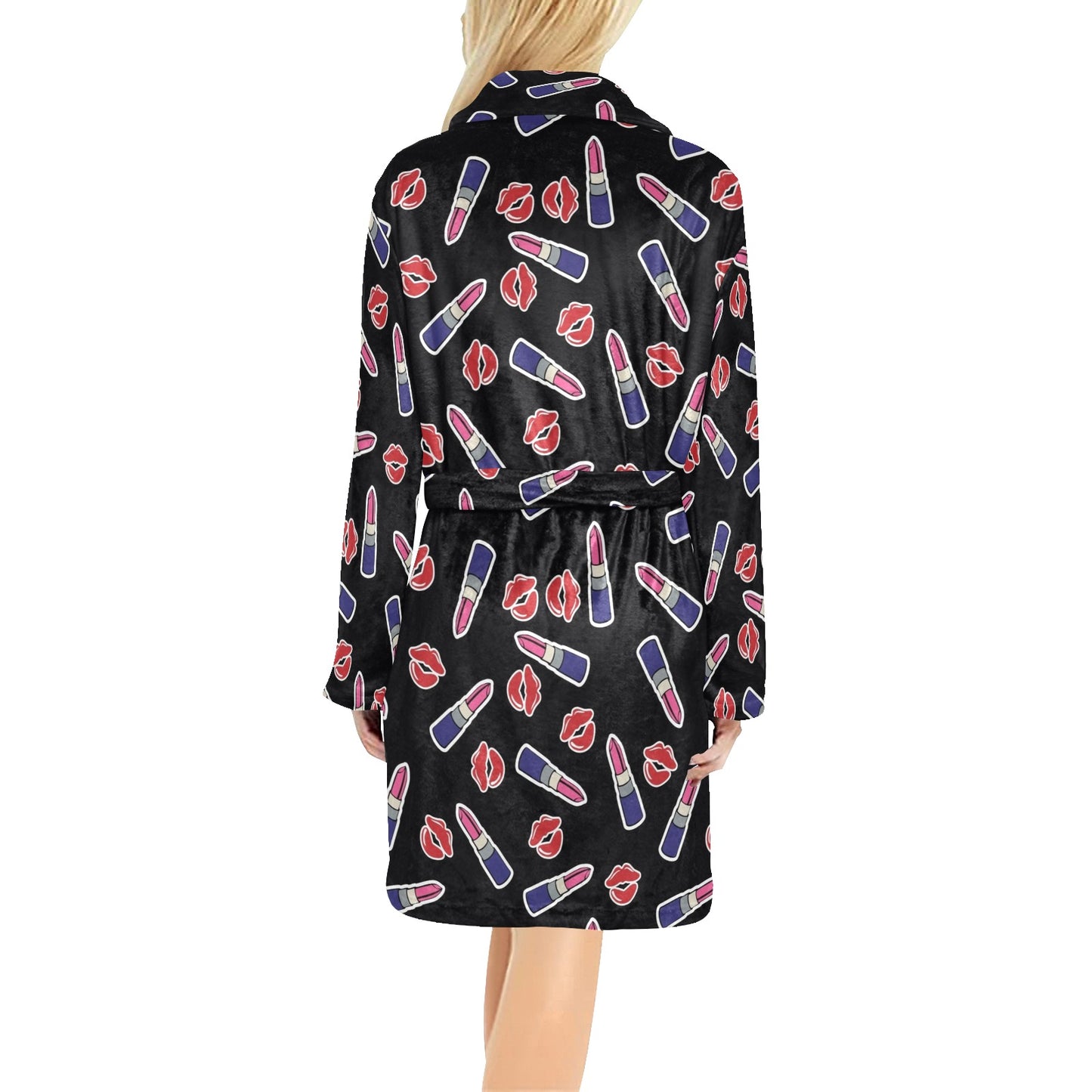 Lipstick Pattern Print Design LT01 Women's Fleece Robe