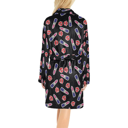 Lipstick Pattern Print Design LT01 Women's Fleece Robe