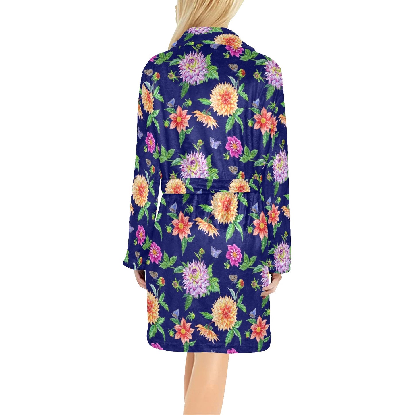 Dahlia Pattern Print Design DH010 Women's Fleece Robe