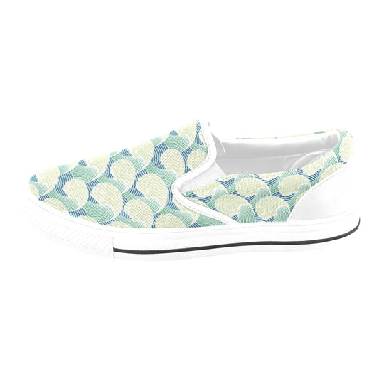 Wave Japan Style Print Design LKS302 White Slip Ons Canvas Women's Shoes