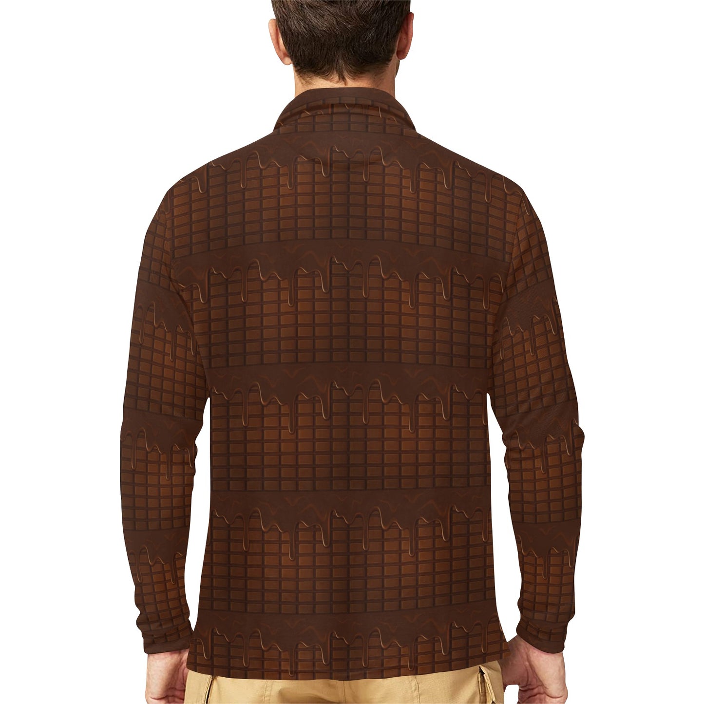 Chocolate Pattern Print Design 01 Long Sleeve Polo Shirt For Men's