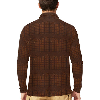 Chocolate Pattern Print Design 01 Long Sleeve Polo Shirt For Men's