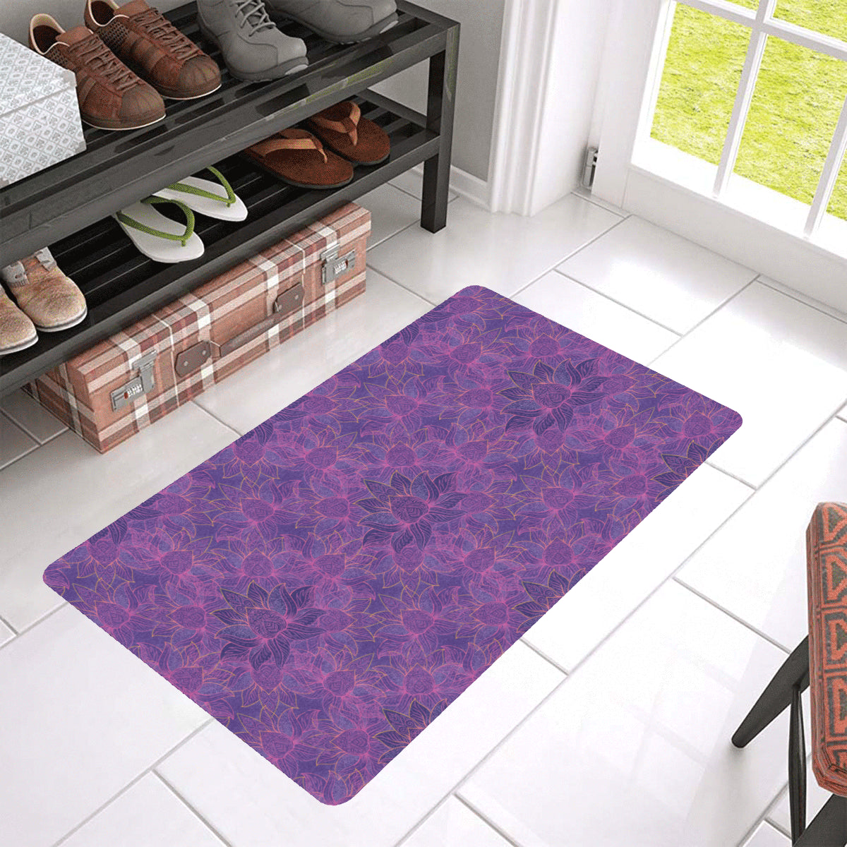 Bohemian Lotus Mandala Style Rubber Doormat