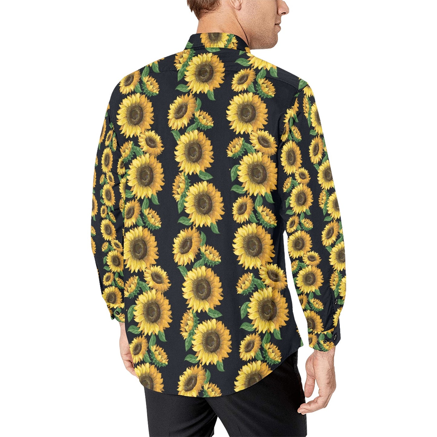Sunflower Print Design LKS306 Men's Long Sleeve Dress Shirt