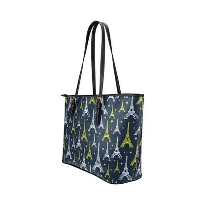 Eiffel Tower Star Print Leather Tote Bag