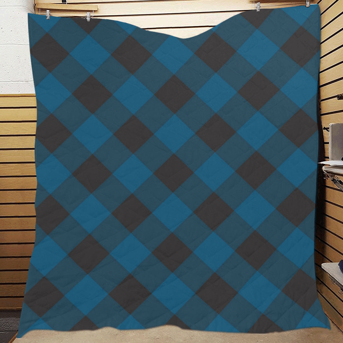 Plaid Blue Pattern Print Design A04 Premium Quilt