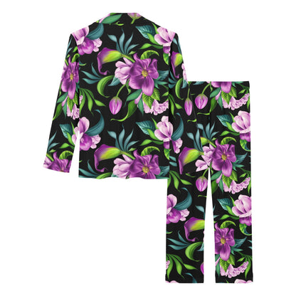 Bright Purple Floral Pattern Women's Long Pajama Set
