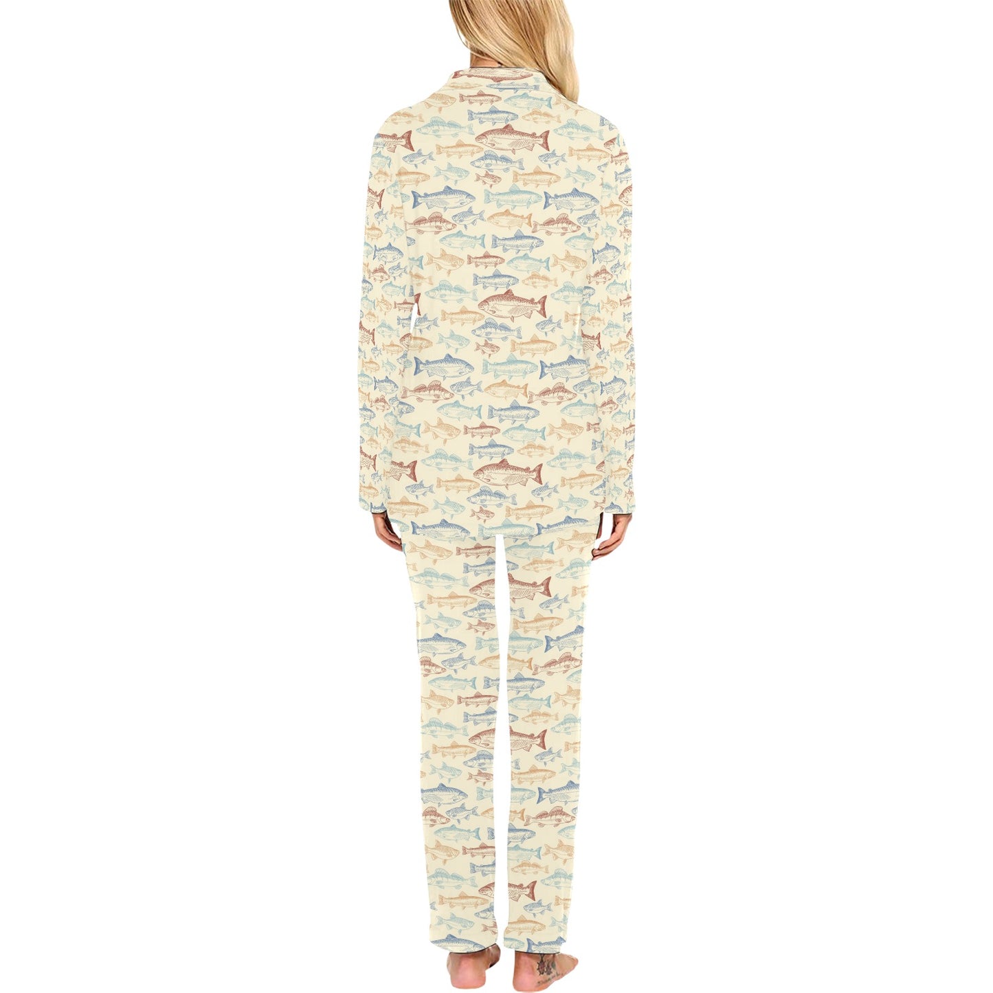 Salmon Fish Print Design LKS302 Women's Long Pajama Set