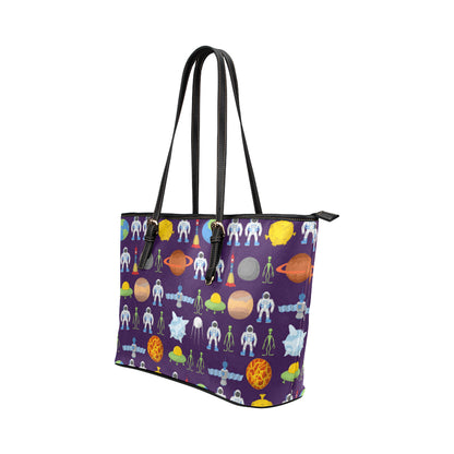 Alien Astronaut Planet Leather Tote Bag
