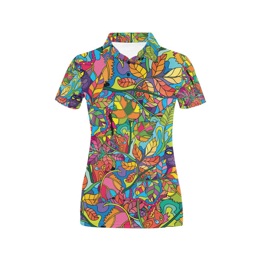 Psychedelic Trippy Flower Print Women's Polo Shirt