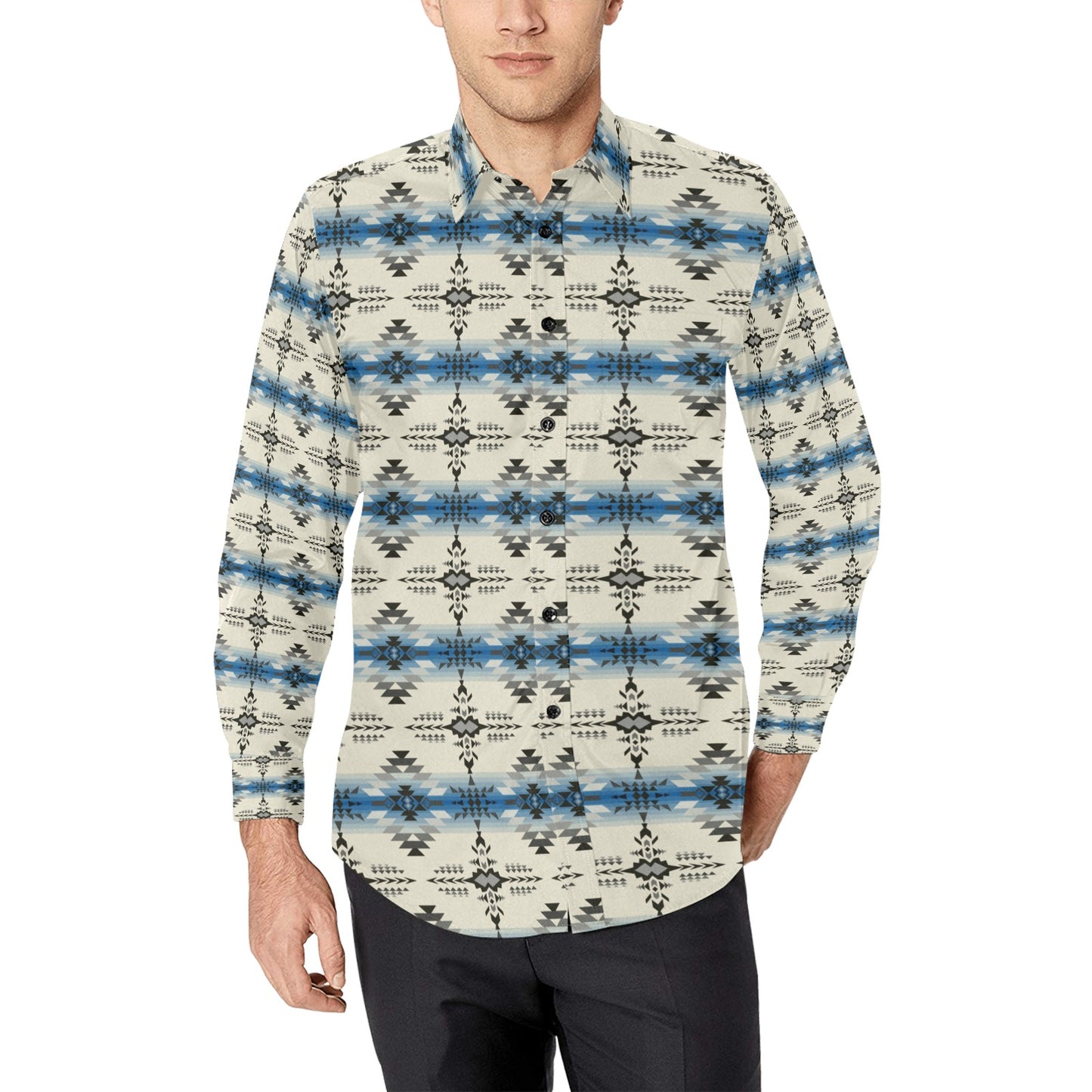 Southwest Pattern Print Design LKS304 Men's Long Sleeve Dress Shirt