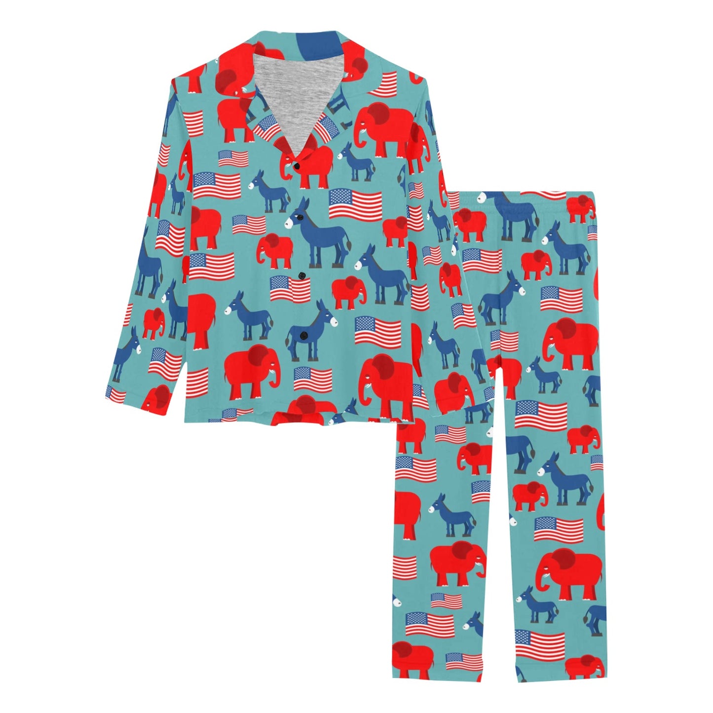 Donkey Red Elephant Pattern Print Design 03 Women's Long Pajama Set