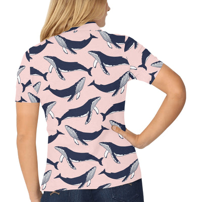 Humpback Whale Pattern Print Design 02 Women's Polo Shirt