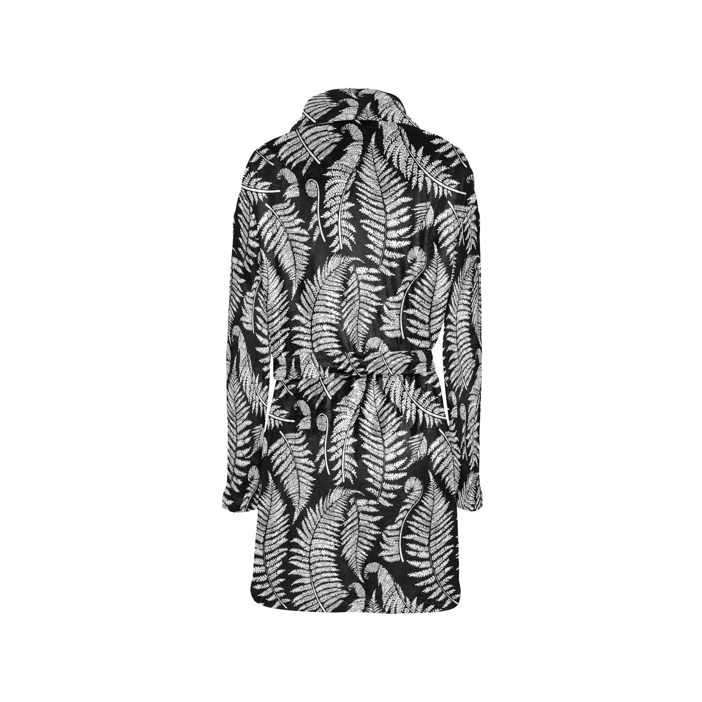 Fern Leave Black White Print Pattern Women's Fleece Robe