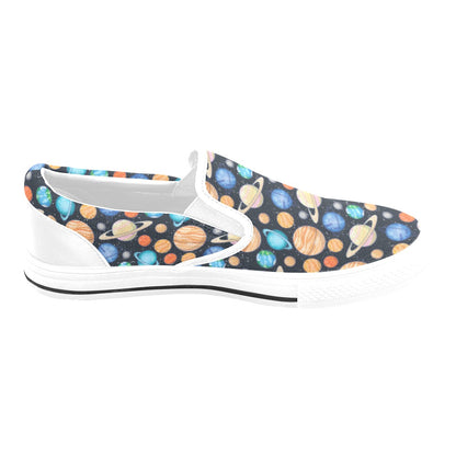 Planet Colorful Print Design LKS301 White Slip Ons Canvas Women's Shoes