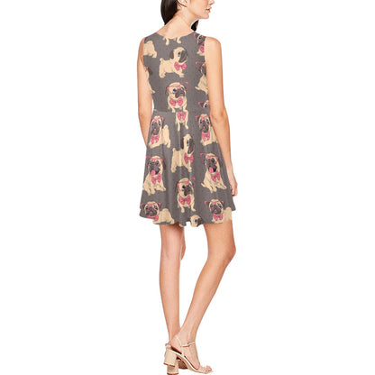 Pug Pattern Print Design A05 Sleeveless Dress