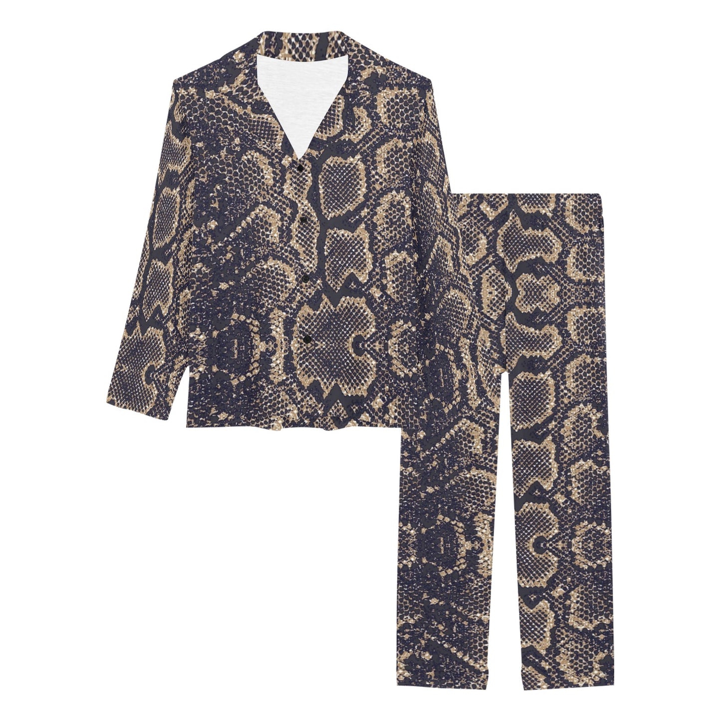 Snake Skin Pattern Print Women's Long Pajama Set