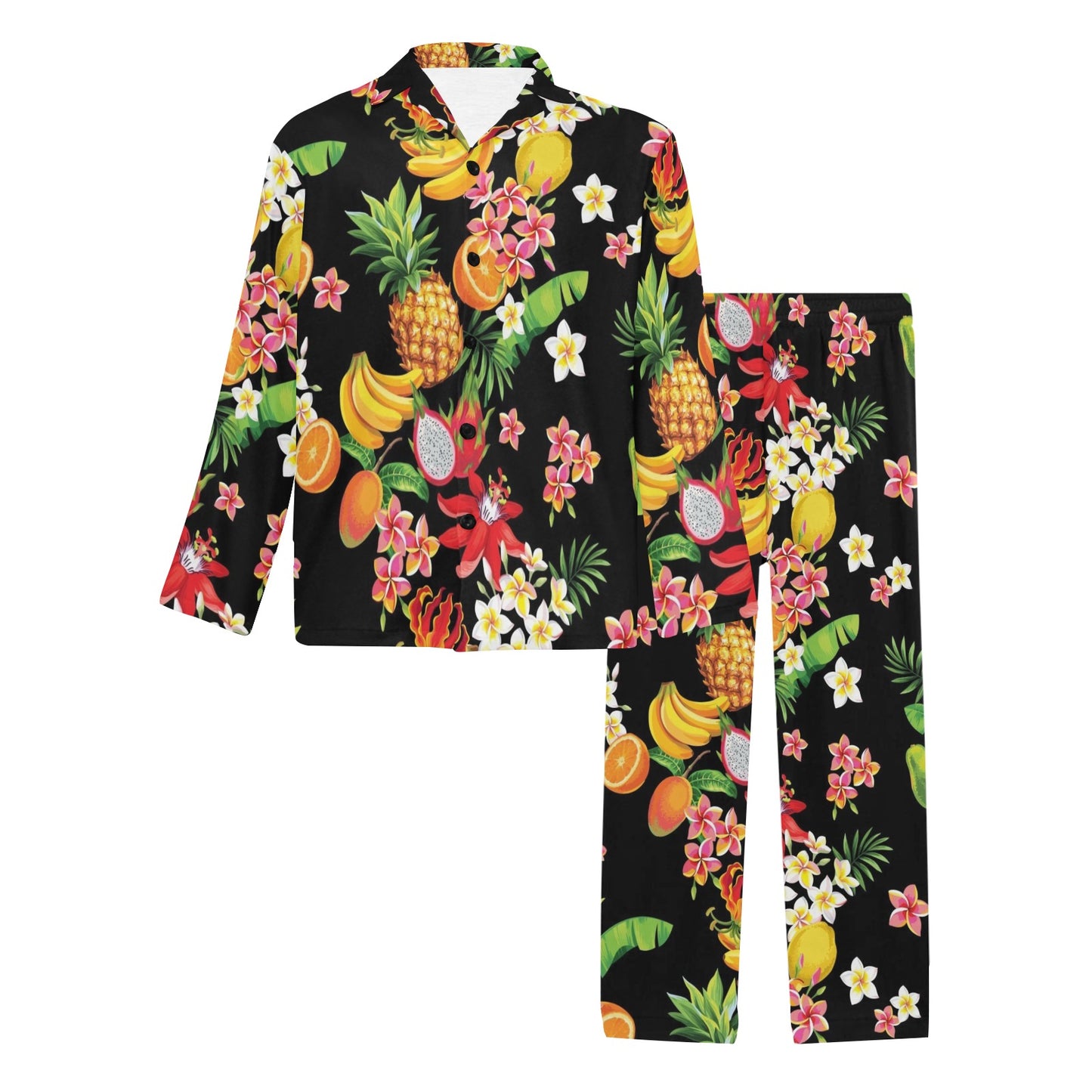 Tropical Fruits Pattern Print Design TF02 Men's Long Pajama Set
