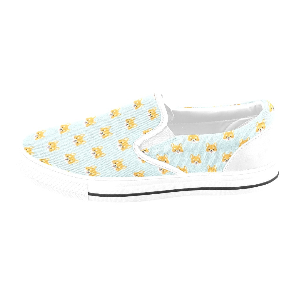 Shiba Inu Print Design LKS301 White Slip Ons Canvas Women's Shoes