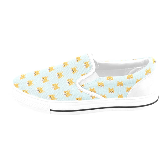 Shiba Inu Print Design LKS301 White Slip Ons Canvas Women's Shoes