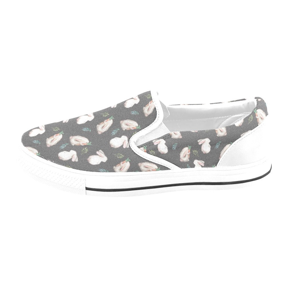 Rabbit Print Design LKS402 White Slip Ons Canvas Women's Shoes
