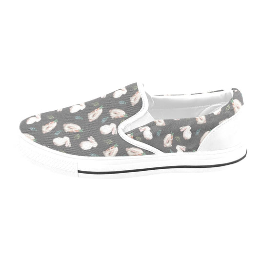 Rabbit Print Design LKS402 White Slip Ons Canvas Women's Shoes