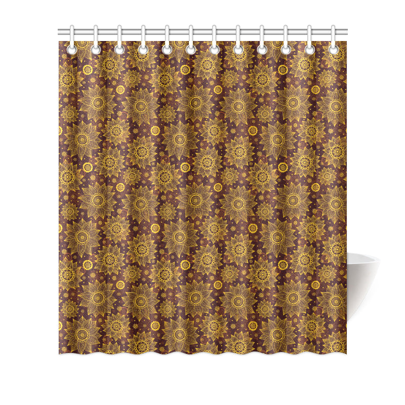 Gold Sunflower Hand Drawn Print Shower Curtain