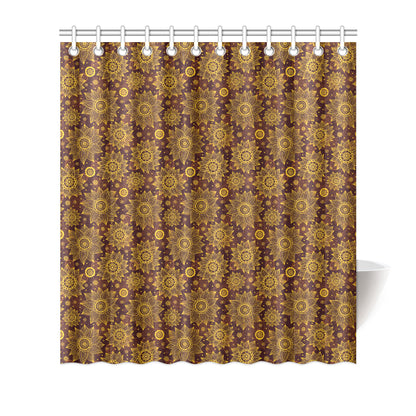 Gold Sunflower Hand Drawn Print Shower Curtain