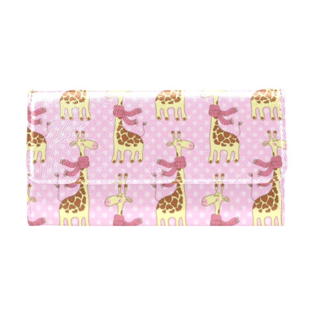 Giraffe Cute Pink Polka Dot Print Women's Trifold Wallet