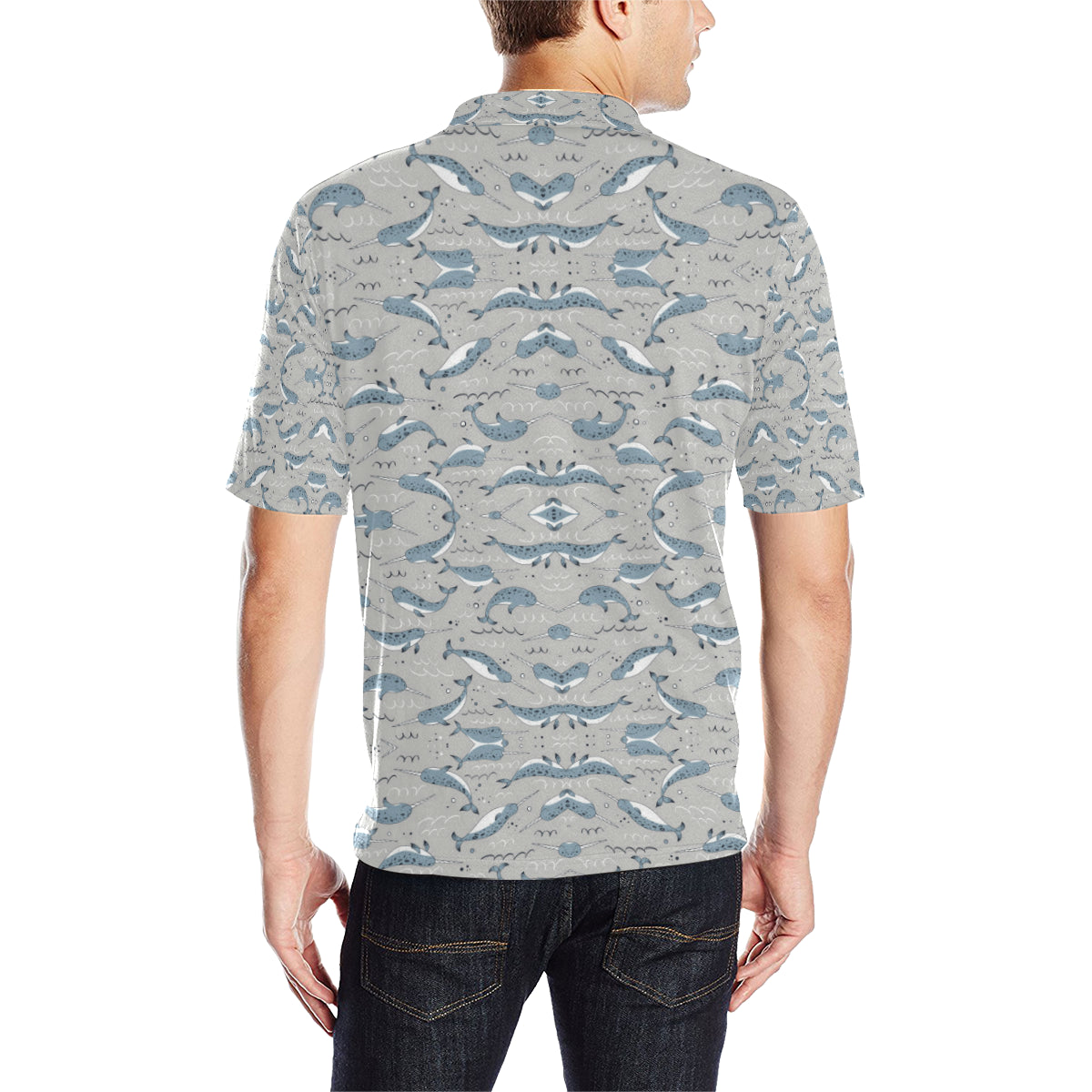 Narwhal Pattern Print Men Polo Shirt