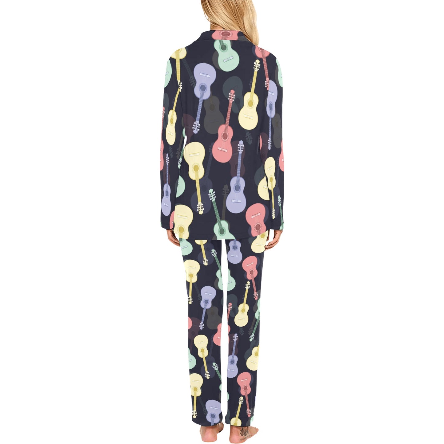 Acoustic Guitar Print Design LKS401 Women's Long Pajama Set