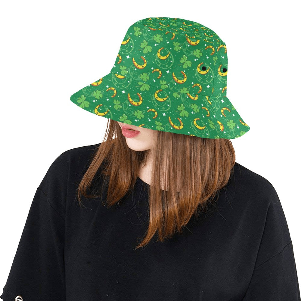Shamrock With Horse Shoes Print Design LKS305 Unisex Bucket Hat