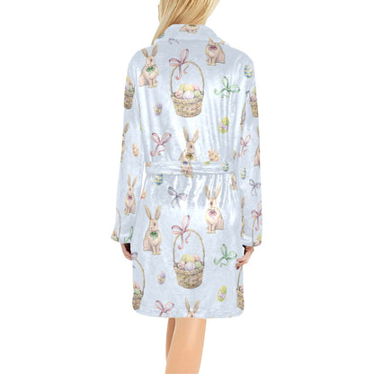 Rabbit Easter Eggs Pattern Print Design 03 Women's Fleece Robe