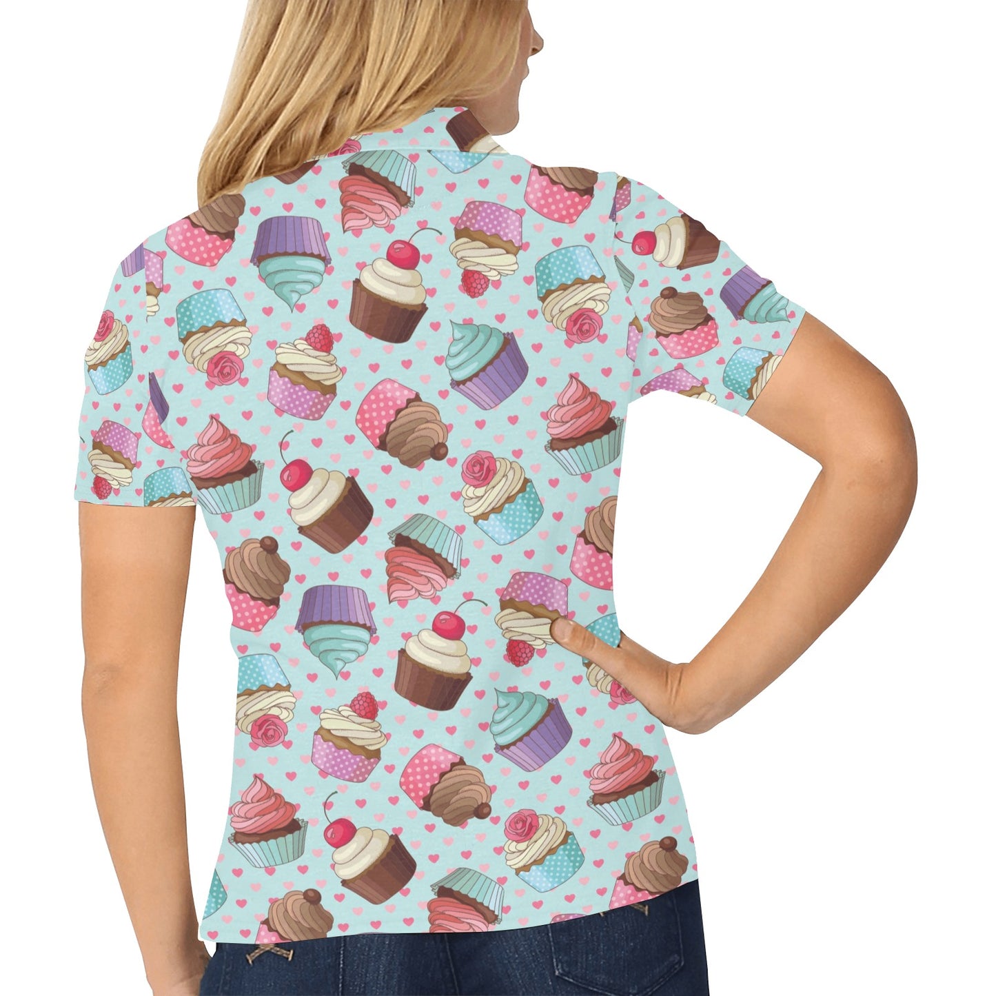 Cupcakes Fancy Heart Print Pattern Women's Polo Shirt