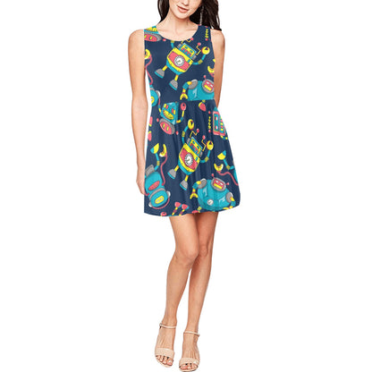 Robot Pattern Print Design A05 Sleeveless Dress