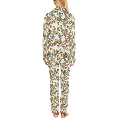 Butterfly Flower Pattern Print Design 06 Women's Long Pajama Set