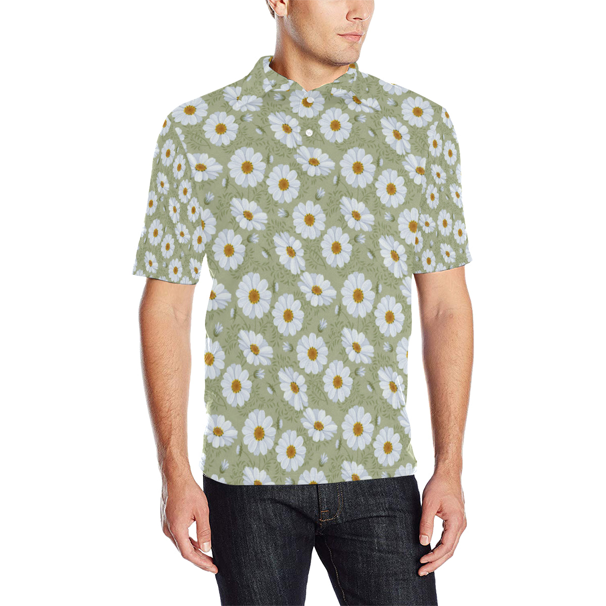 Daisy Yellow Print Pattern Men Polo Shirt