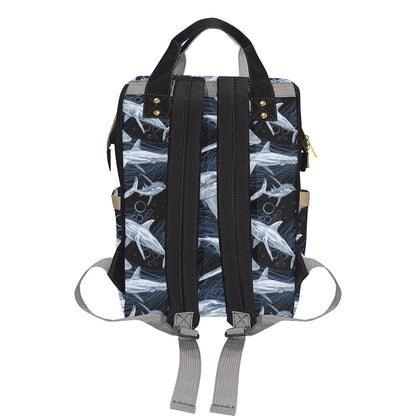 Shark Print Pattern Diaper Bag Backpack