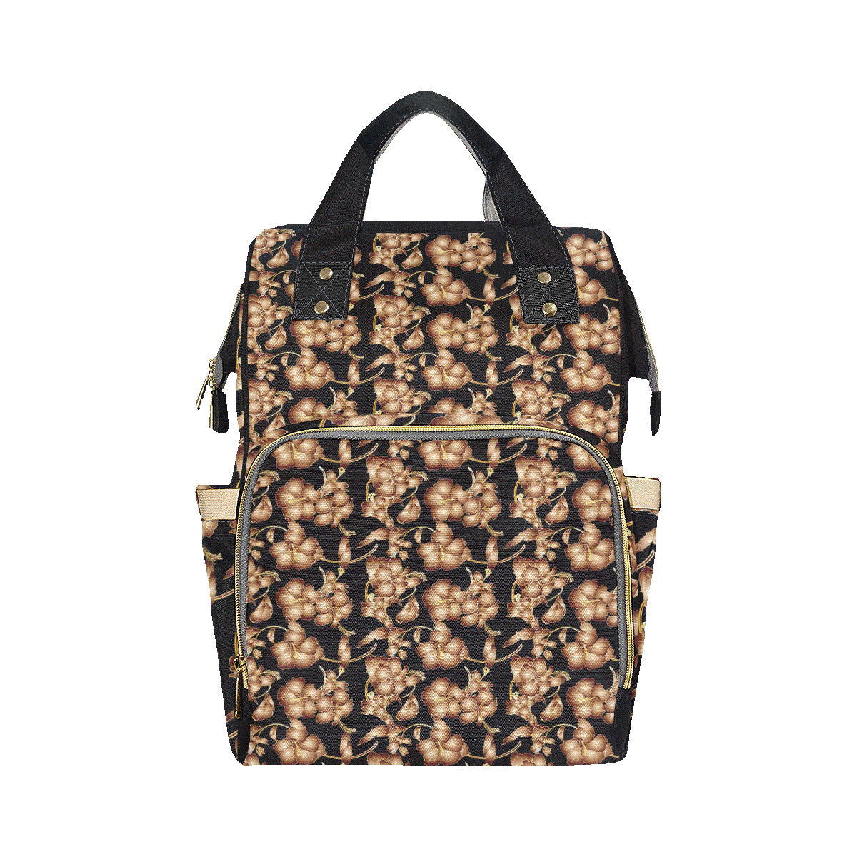 Brown Hibiscus Pattern Print Design HB06 Diaper Bag Backpack