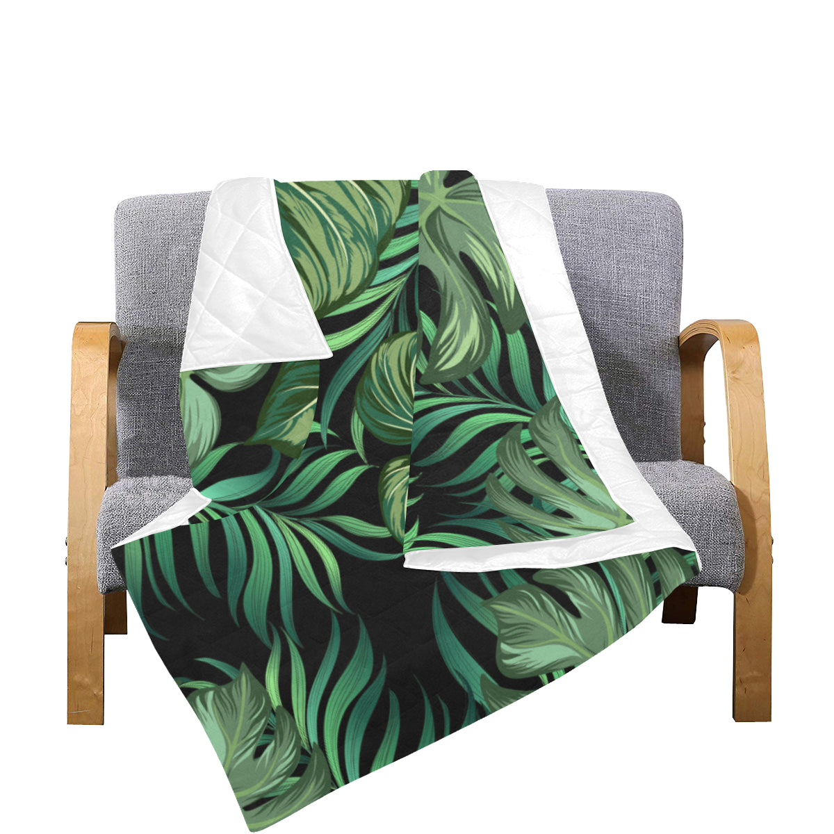 Green Fresh Tropical Palm Leaves Premium Quilt