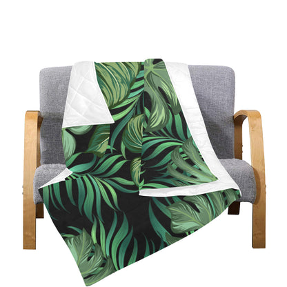 Green Fresh Tropical Palm Leaves Premium Quilt