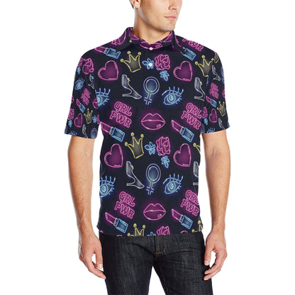 Lipstick Neon Pattern Print Design 02 Men Polo Shirt