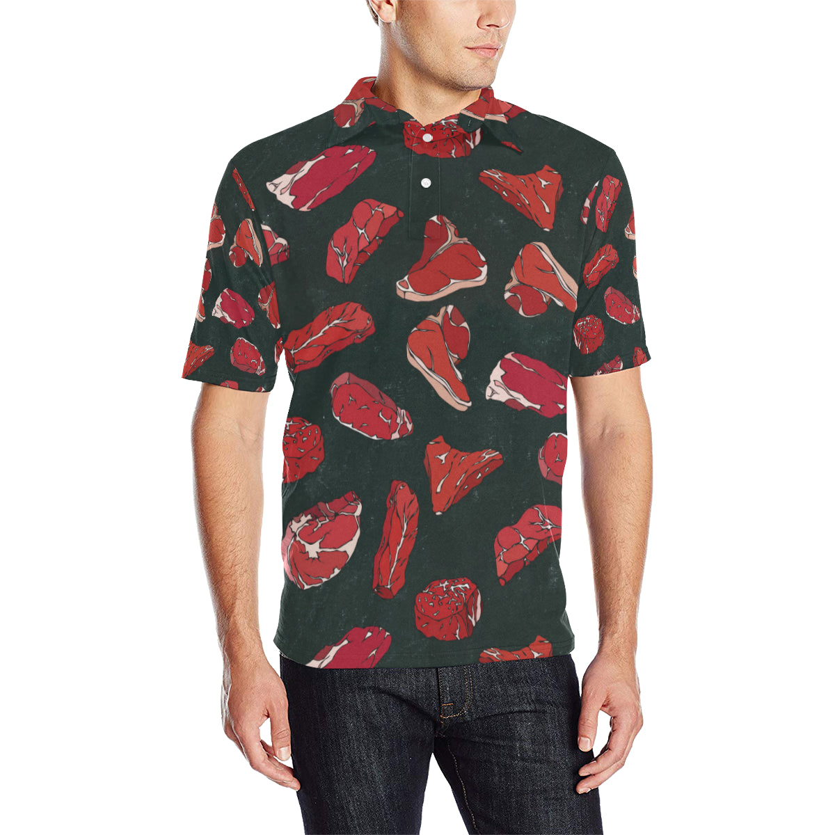 Meat Pattern Print Design 01 Men Polo Shirt