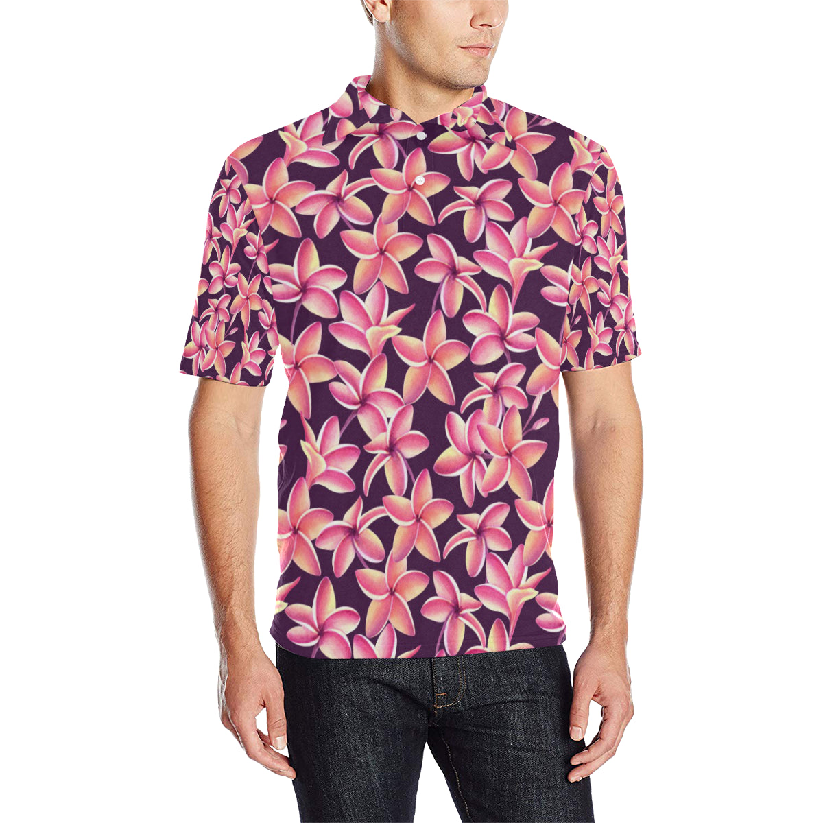 Purple Plumeria Pattern Print Design PM010 Men Polo Shirt