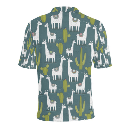 Llama Cactus Pattern Print Design 03 Men Polo Shirt